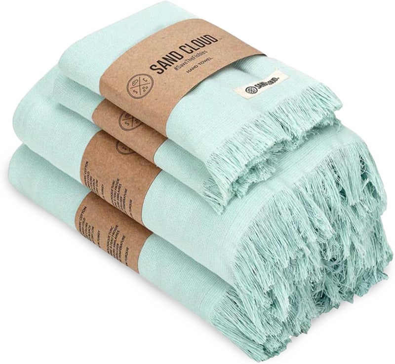Sand Cloud Turkish Bath Towels Bundle for Bathroom, Set of 4 (Terra Seaglass) - Large Size - 100% Certified Organic Cotton Yarn is Lightweight, Soft & Absorbent - Premium Bath Towels Dry Faster - Image 1